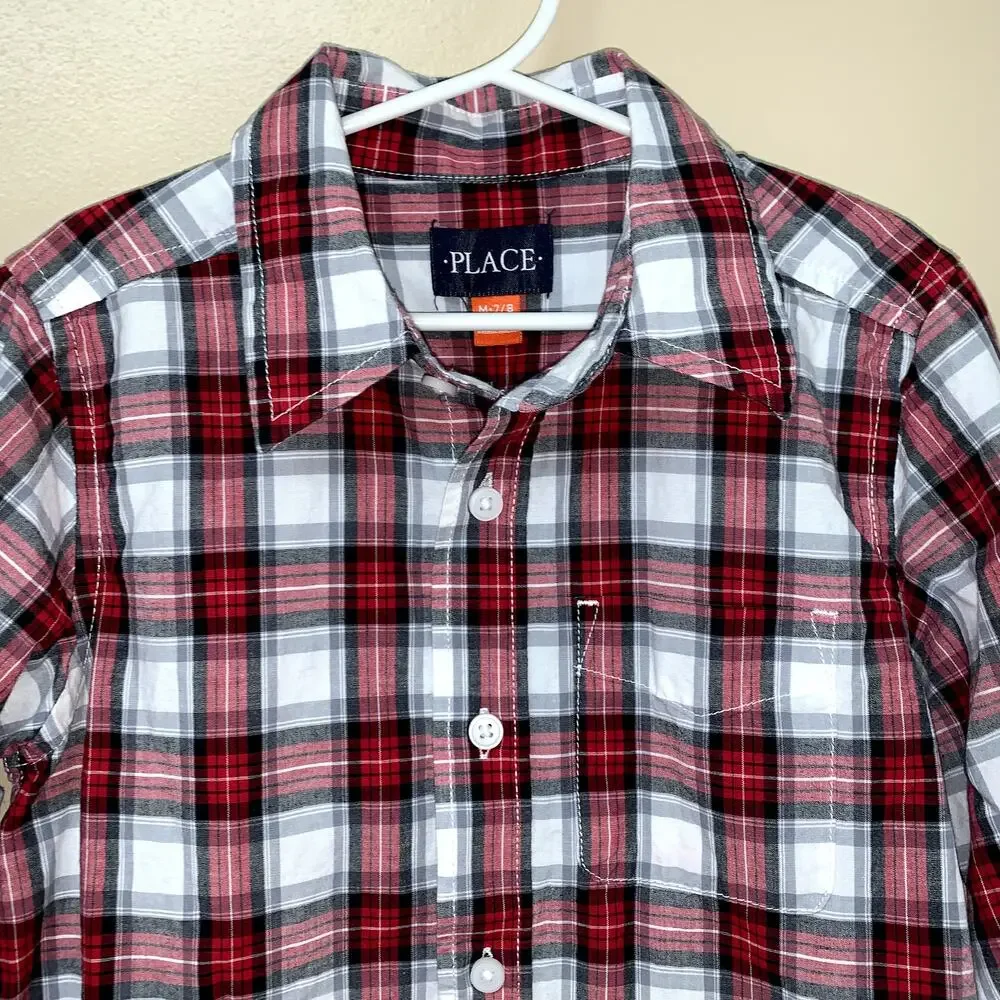 The Children's Place Plaid Button-Up Long Sleeve Tops Size: Medium 7/8 Girls